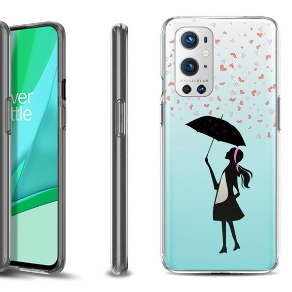 Slim-Fit Flexible TPU Gel Phone Case Compatible with OnePlus 9 PRO 5G, by OneToughShield ® - Rain/Hearts
