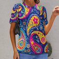 thumbnail image 6 of Vibrant Paisley Pattern Colorful Floral Design Women's Short Sleeve Tops Casual Blouses T Shirt, 6 of 6