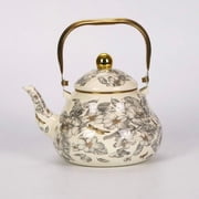 Kieccall Dragonfly Enamel Kettle Pear Shaped Teapot Gold Handle Home Kitchen Decor Vintage Gift