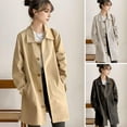 thumbnail image 2 of Women Jacket Turn-down Collar Long Sleeves Button-down Windbreaker Loose Pockets Mid Length Outdoor Travel Commuting Overcoat, 2 of 7