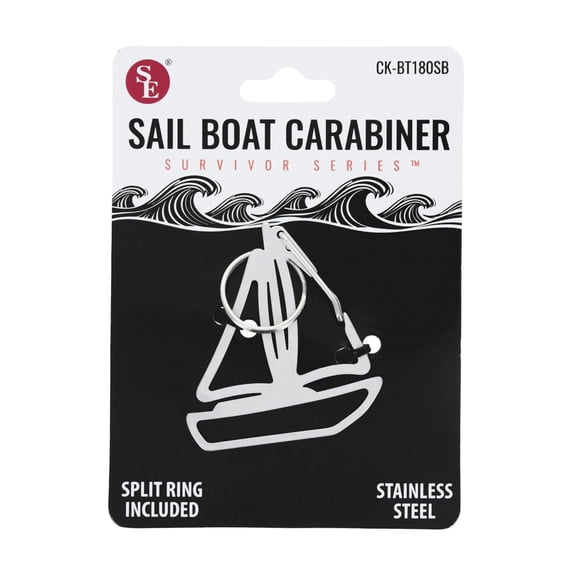SE 2 Inch x 2 Inch Large Sail Boat Shaped Heavy Stainless Steel Carabiner with Key Ring – Durable & Decorative Clip for Keys, Bags & Accessories – CK-BT180SB