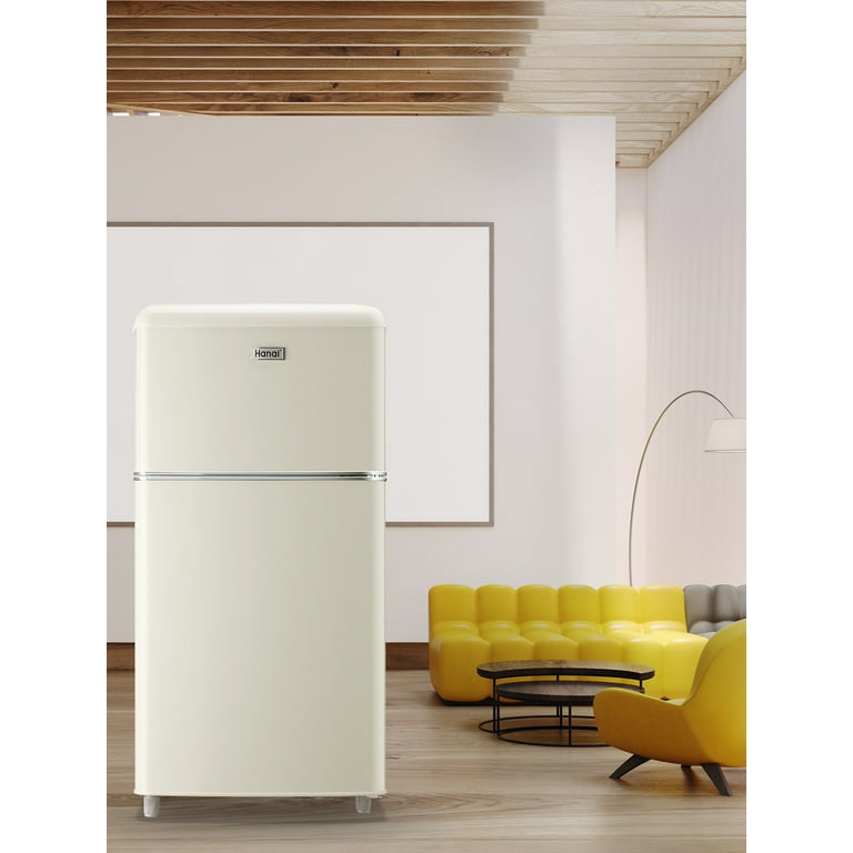  WANAI Mini Fridge with Freezer 3.5 Cu.Ft Compact Refrigerator  with 7 Level Thermostat, Two Door Portable, Cream : Appliances