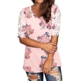 thumbnail image 5 of DHFJKG Women Floral T Shirt Summer Short Sleeve Fashion Printing V Neck Loose Fit Shirts Hawaii Beach Vacation Clothes Cozy Tops, 5 of 7