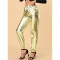 thumbnail image 2 of Pantalones metálicos para mujer, brillantes, brillantes, con cintura elástica, pantalones de chándal holográficos, ropa de calle Punk Hip HopOro S, 2 of 6
