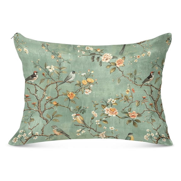 Vintage Chinese Bird and Flower Plush Pillow Cases Standard Size Ultra Soft Warm Pillowcases with Zipper 20"x26"