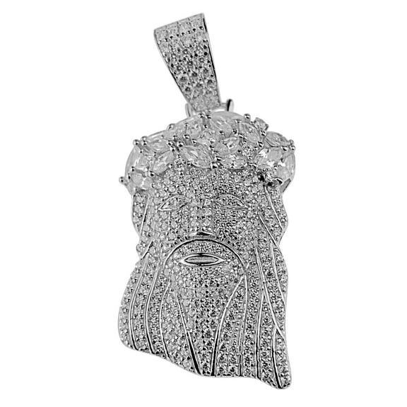 Real Solid 925 Sterling Silver Jesus Iced Flooded Pendant Micro Pave Bling Baguette Crown Of Thorns Small 1" Inch Tall