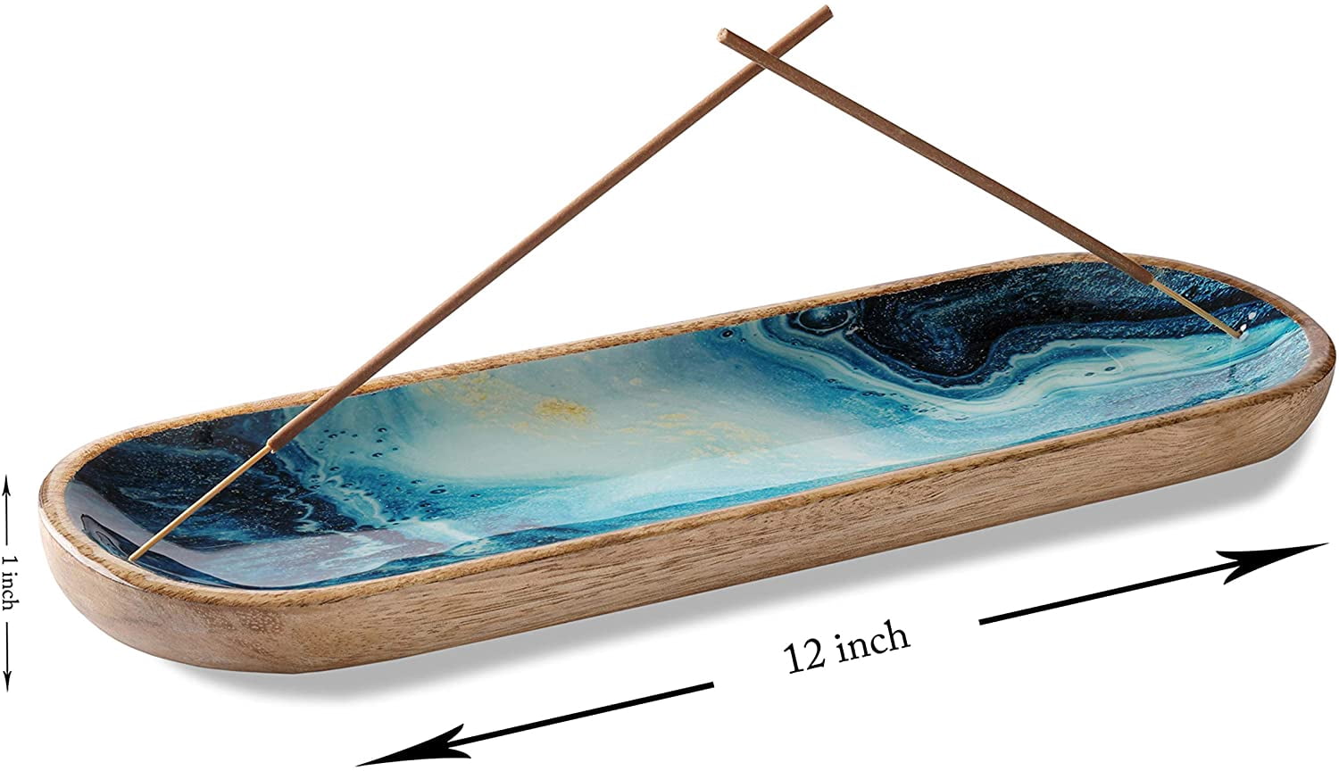 Folkulture Incense Holder or Incense Burner Holder, 12 inch, Blue, Modern Insence Ash Catcher