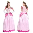 thumbnail image 1 of Women's Super Mario Peach Costumes Pink Princess Toadstool Dress With Gloves, Headdress Set Halloween Costume Dress Up, 1 of 5