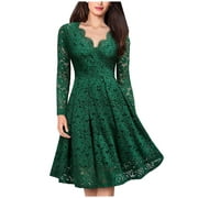 Honeeladyy Sales Women Lace Dresses for Party Wedding Guest Lace Dress Elegant Knee Length Lace Dresses for Special Occasions