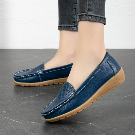

uikmnh Women Shoes Casual Shoes Wedge Heel Sole Overfoot Comfort Solid Color Single Shoes Loafers Casual Shoes Dark Blue 8