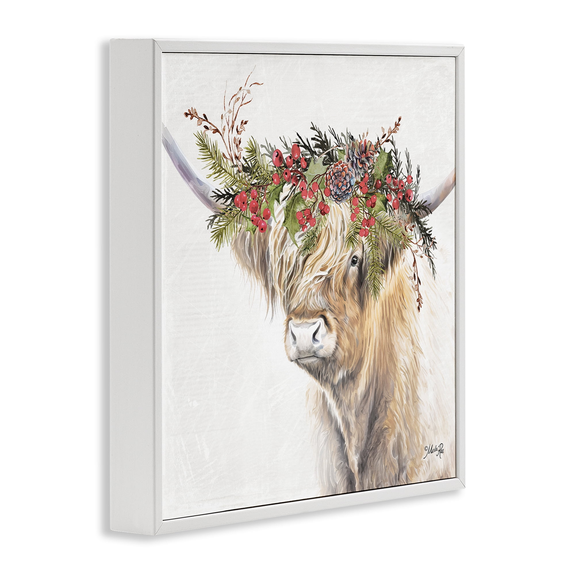 Stupell Industries Cattle with Seasonal Berries Animals & Insects Painting White Framed Art Print Wall Art, 12 x 12