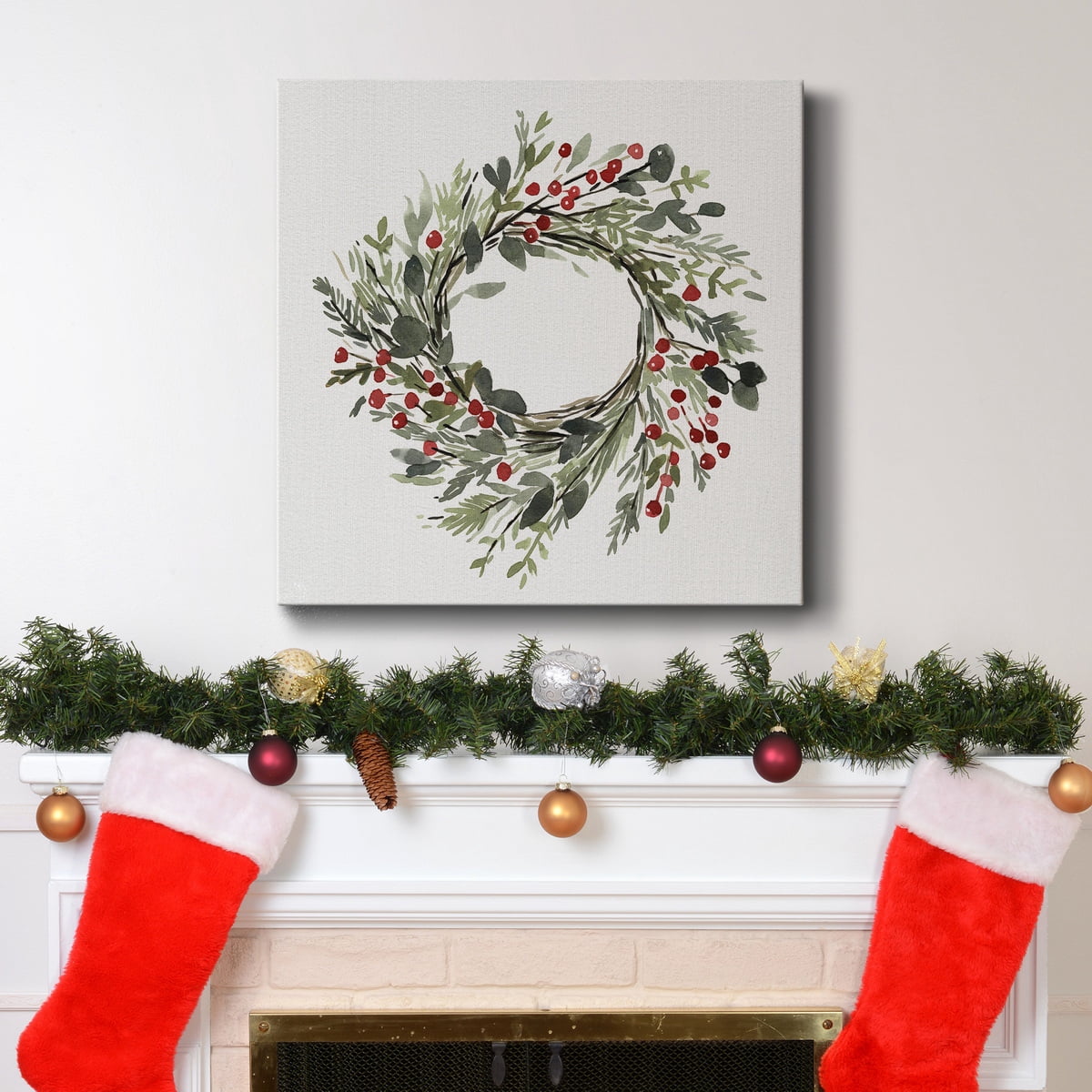 Holly Farmhouse Wreath II- Gallery Wrapped Canvas