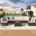 thumbnail image 2 of AECOJOY 7 PCS Patio Conversation Set, PE Rattan Wicker Outdoor Sectional Set with Cushions and Coffee Table, Patio Dining Set for Garden in Black Rattan & Beige Cushion, 2 of 8
