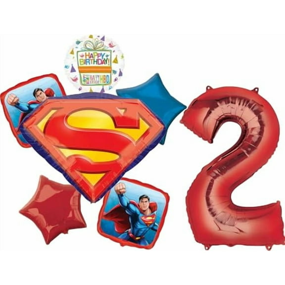 Anagram Superman 2nd Birthday Party Supplies 7pc Balloon Bouquet Decorations
