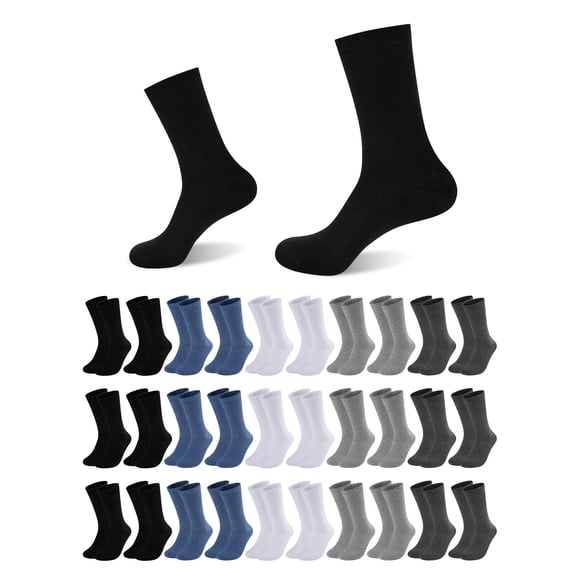 LITERRA 30 Pairs Mens Crew Socks Lightweight Long Socks Athletic Breathable Socks for Men