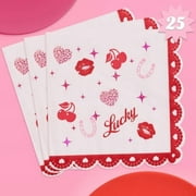 Lucky in Love Napkins - 3-ply, 25 pcs | Pink Pony Club Bachelorette, Casino Cocktail Decorations, Western Birthday, Cherry On Top Party, Cute Cowgirl Decor, Vegas Rodeo
