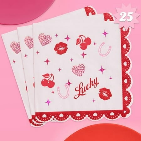 Lucky in Love Napkins - 3-ply, 25 pcs | Pink Pony Club Bachelorette, Casino Cocktail Decorations, Western Birthday, Cherry On Top Party, Cute Cowgirl Decor, Vegas Rodeo