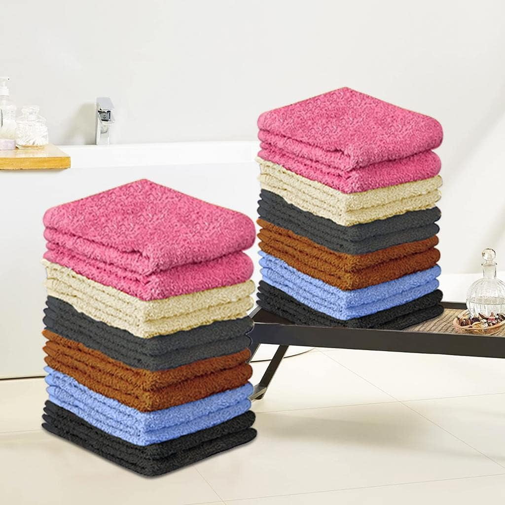 Cotton Washcloth Set 24 Pack Soft Absorbent Face Towels Reusable Durable Machine Washable Multi-Color 12x12 Inches for Bathroom Gym