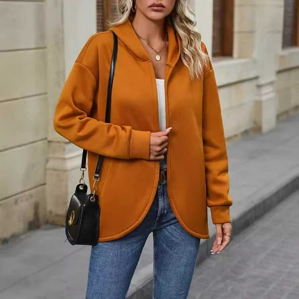 Chaquetas y abrigos casuales con capucha de manga larga para mujer, otoño e invierno, color sólido, manga larga, capucha, polar, suelto, cárdigan, abrigo, blusa de poliéster para mujer