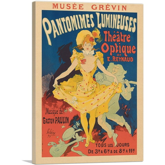 ARTCANVAS Pantomimes Lumineuses at the Musee Grevin 1892 Canvas Art Print by Jules Cheret - Size: 60" x 40" (0.75" Deep) (3-Piece)