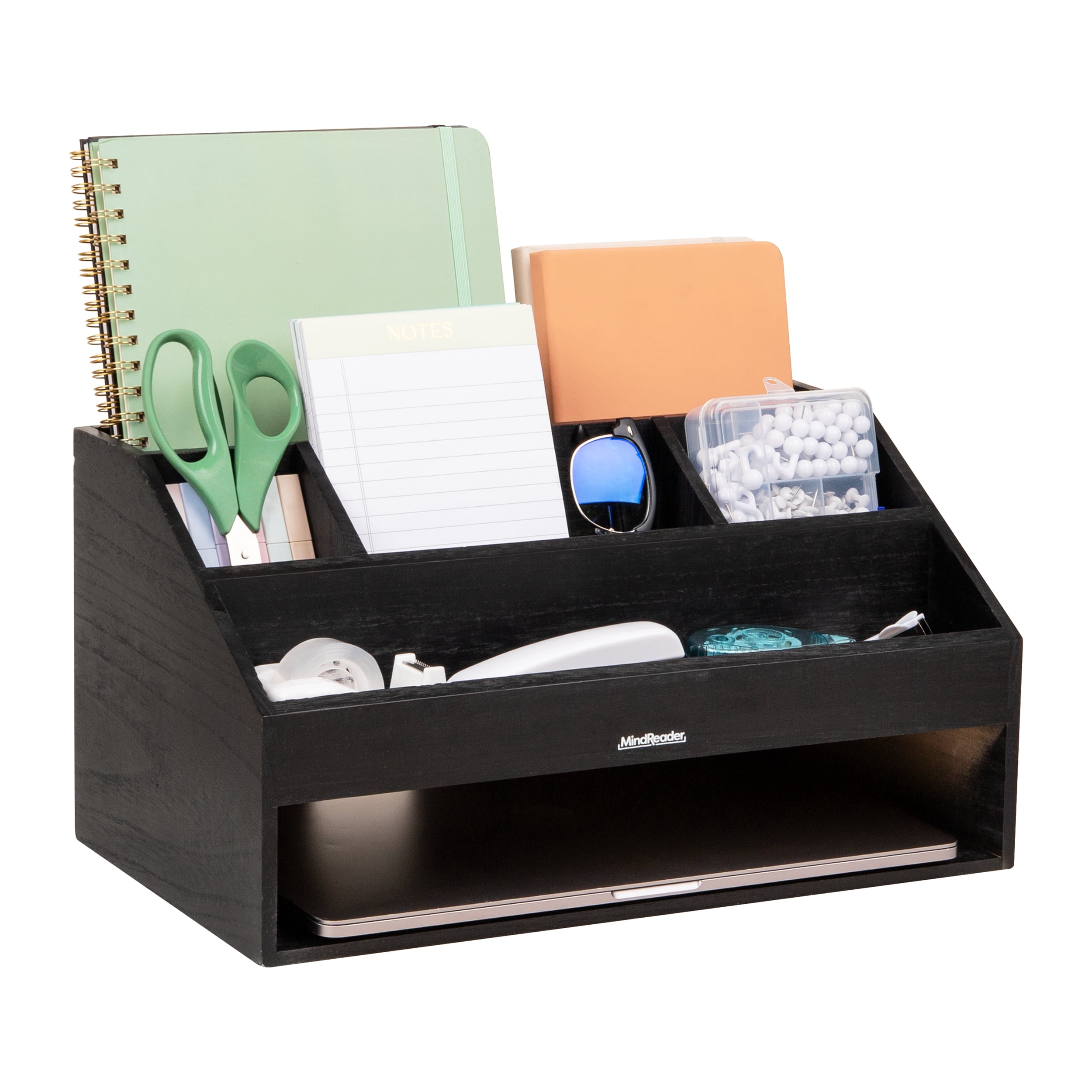 Mind Reader Desk Organizer, File Storage, Accessory Holder, Cord Management, Office, Wood, Black