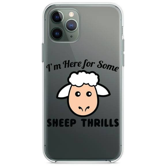 DistinctInk Clear Shockproof Hybrid Case for iPhone 13 PRO (6.1" Screen) - TPU Bumper Acrylic Back Tempered Glass Screen Protector - I'm Here for Some SHEEP Thrills