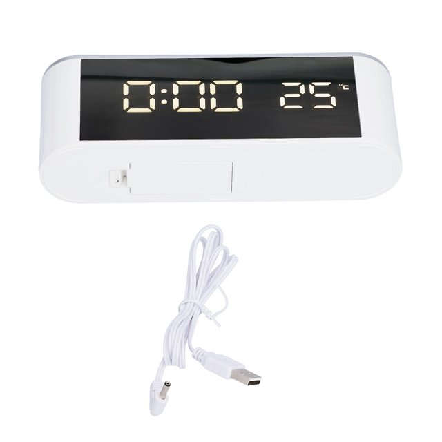LED Alarm Clock Household Multifunctional Touch Screen Alarm Clock Indoor Temperature Meter Thermometer with USB Cable