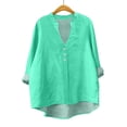 thumbnail image 4 of ManxiVoo Trendy Womens Long Sleeve Linen Shirt with V Neck and Pockets Breathable Comfort Casual Blouse S Size Rose Gold, 4 of 4