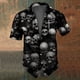thumbnail image 5 of Camisas de calavera para hombre, camisas casuales de verano de manga corta para hombres, camisas de solapa vintage transpirables de gran tamaño para hombres y mujeres en blanco y negro, 5 of 5