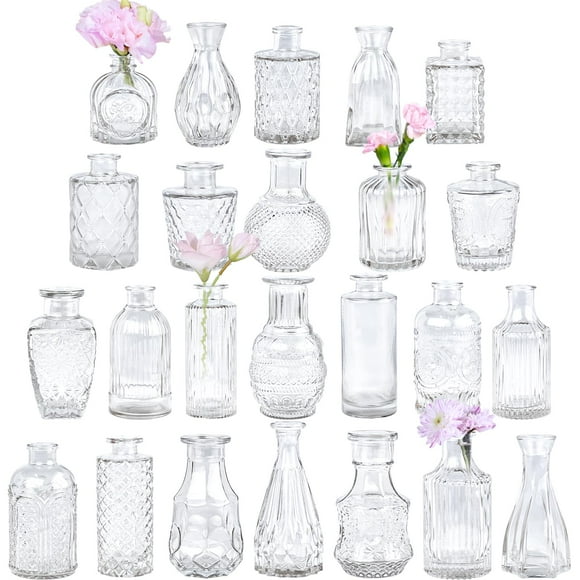 Tbwind Jarrón De Cristal, Juego De 24 Pequeños Floreros Transparentes Para Centros De Mesa A Granel, Mini Florero Vintage Para Decoración De Bodas, Flores Individuales Y Decoración De Mesa Para El Hog