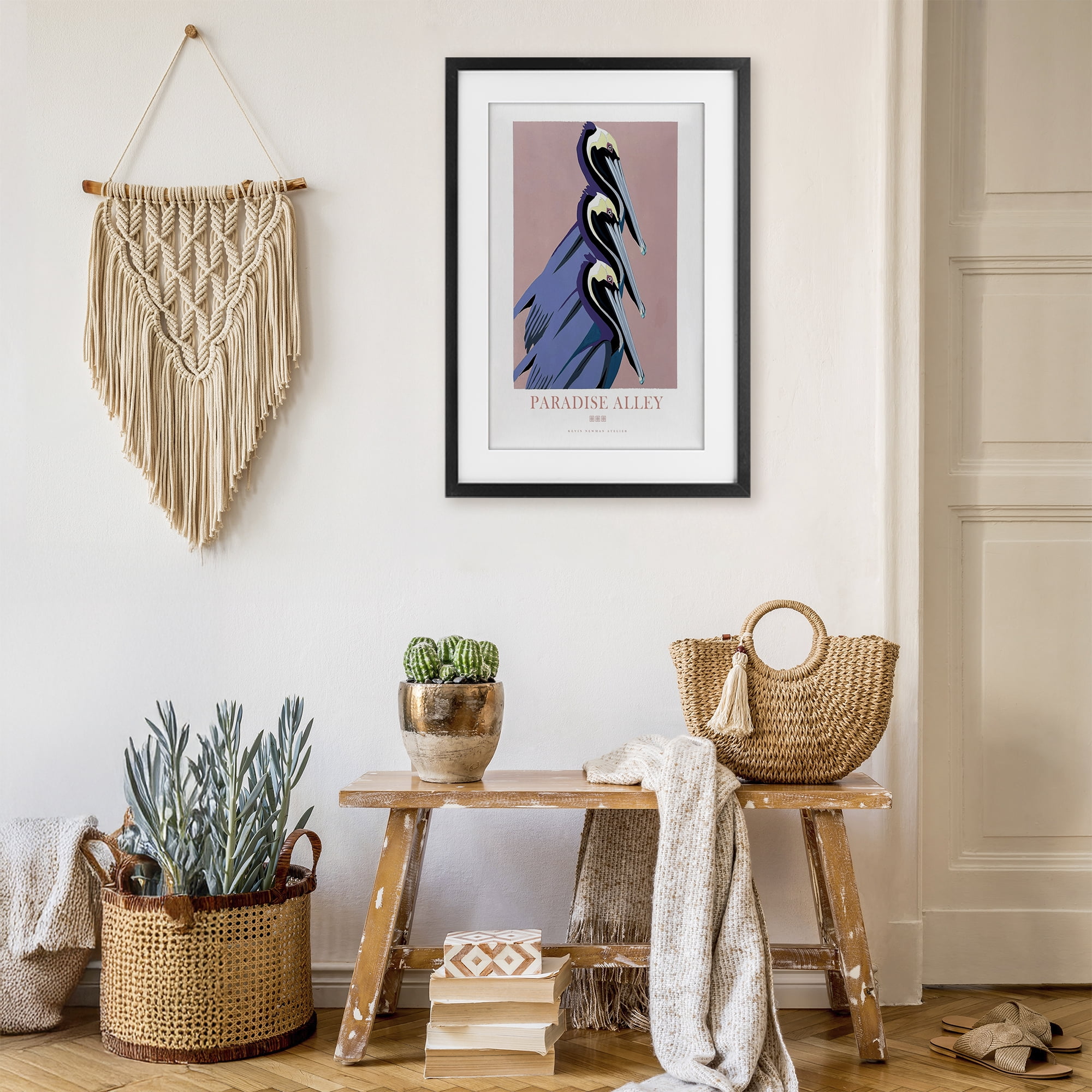 Stupell Industries Paradise Alley Pelican Trio Black Framed Print Under Glass, design by Jadei Graphics