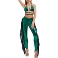 thumbnail image 1 of Women's Long Pants Outfits, Solid Color Halter Bandage Bra Tops + Tassel Decor Pants Shining Set, 1 of 7