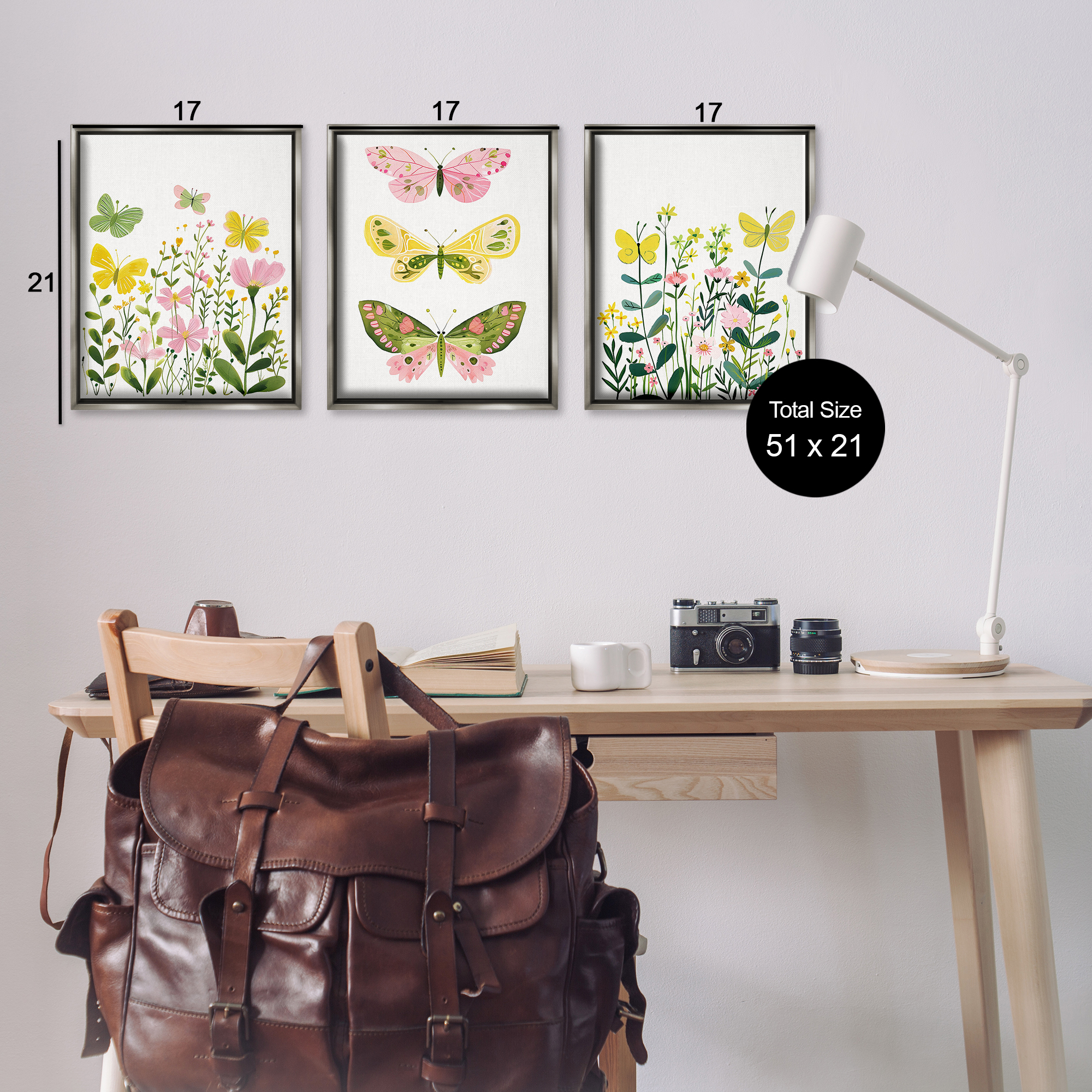 Stupell Industries Playful Butterflies and Florals Animals Painting Gray Floater Framed Canvas Art Print Wall Art, 17 x 21, Set of 3