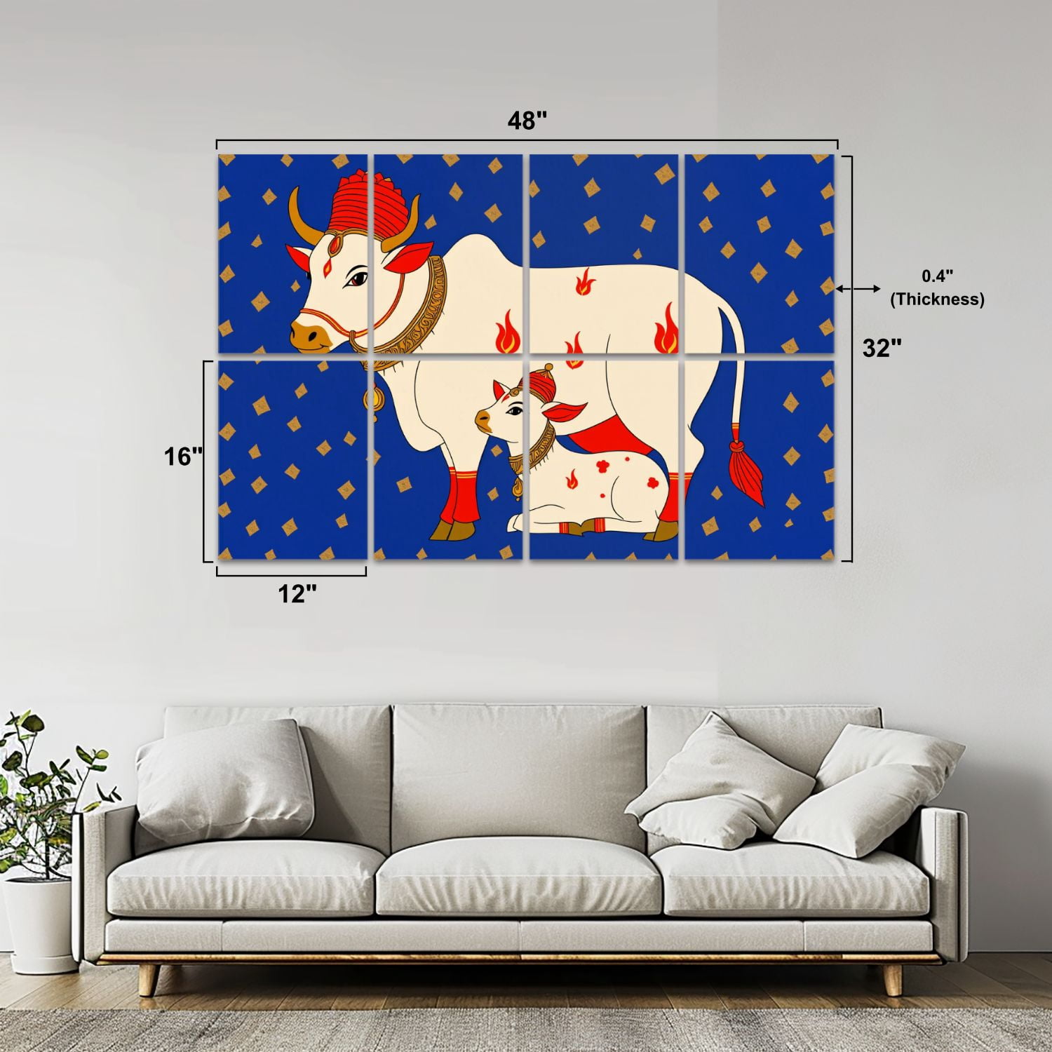 8 Pack Art Acoustic Panels Sound Absorbing Flame Decorated Cow Calf Decorative Soundproof Wall Panels Self Adhesive for Nursery Game Room Bedroom 48"x32"
