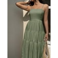 thumbnail image 4 of Olive Green Textured Tiered Camisole Maxi Dress, Sleeveless, Loose Fit, Vacation Style, 4 of 6