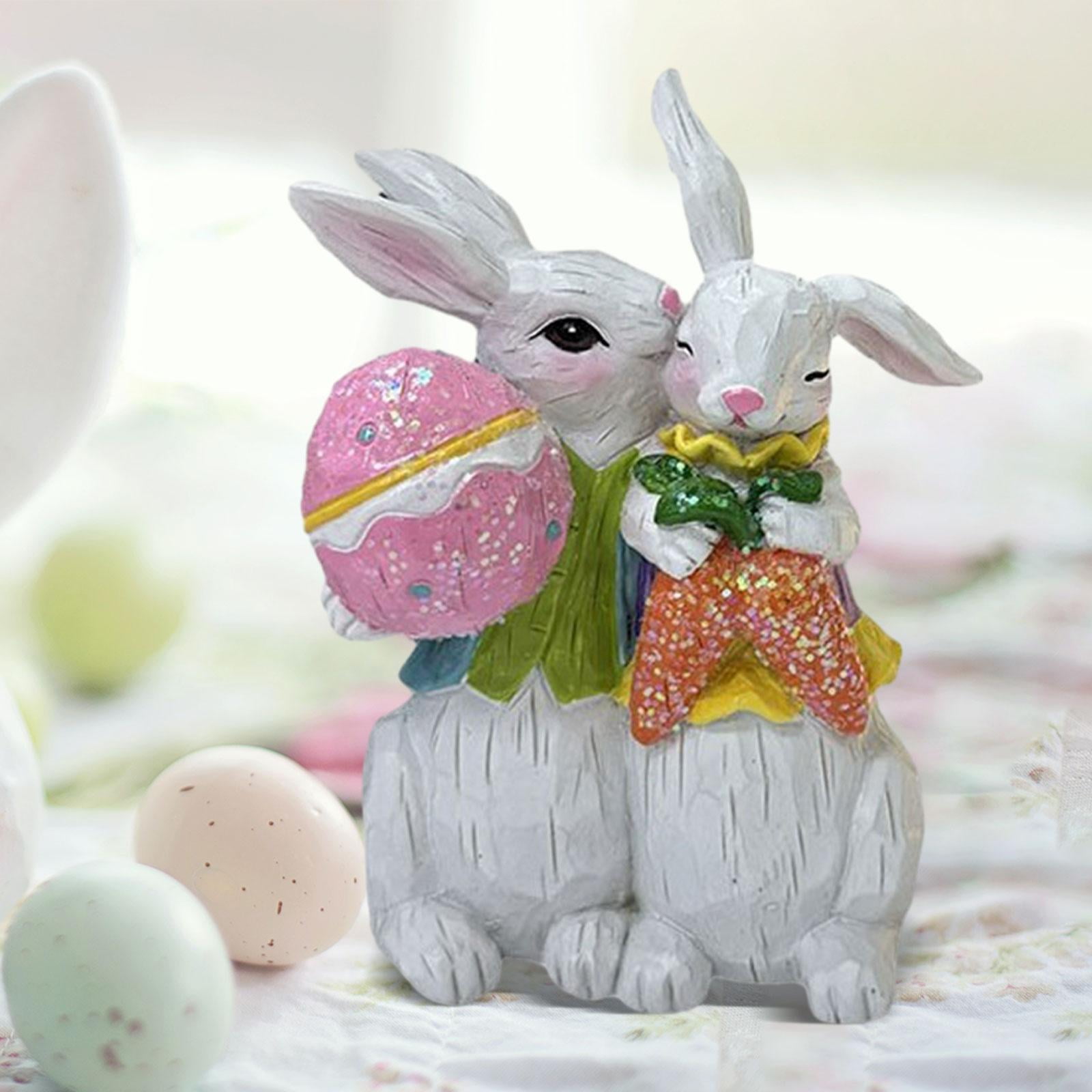 TISHITA Easter Resin Figure Cute Easter Decor Animal Sculpture for Garden Desk Table