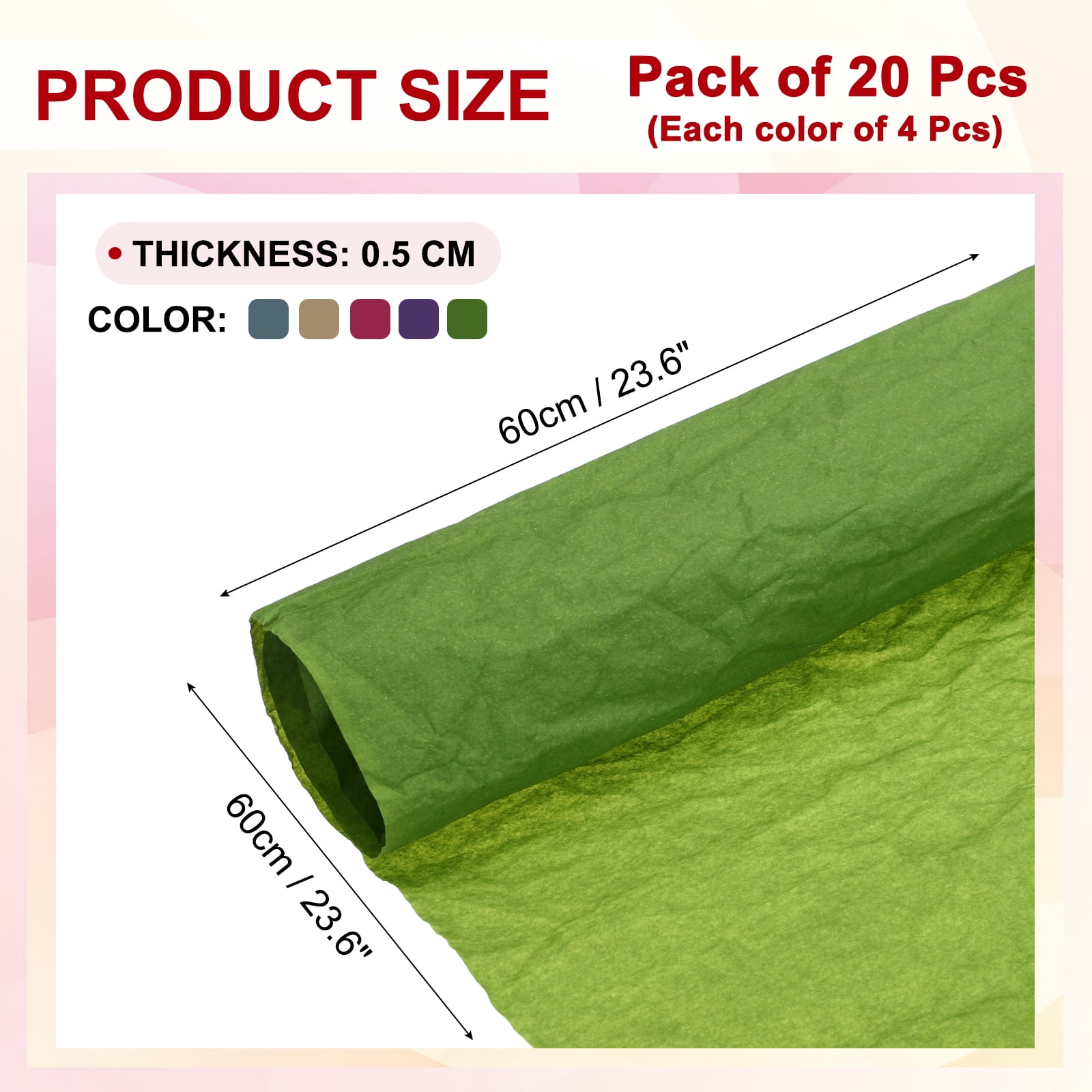 Uxcell Flower Wrapping Paper, Waterproof Bouquet Wrapping Paper, Gift Wrapping Paper (Light Green, Pale Cyan, Dark Purple, Light Peach, Dark Brown, 22 x 22 Inch, 20Pcs)