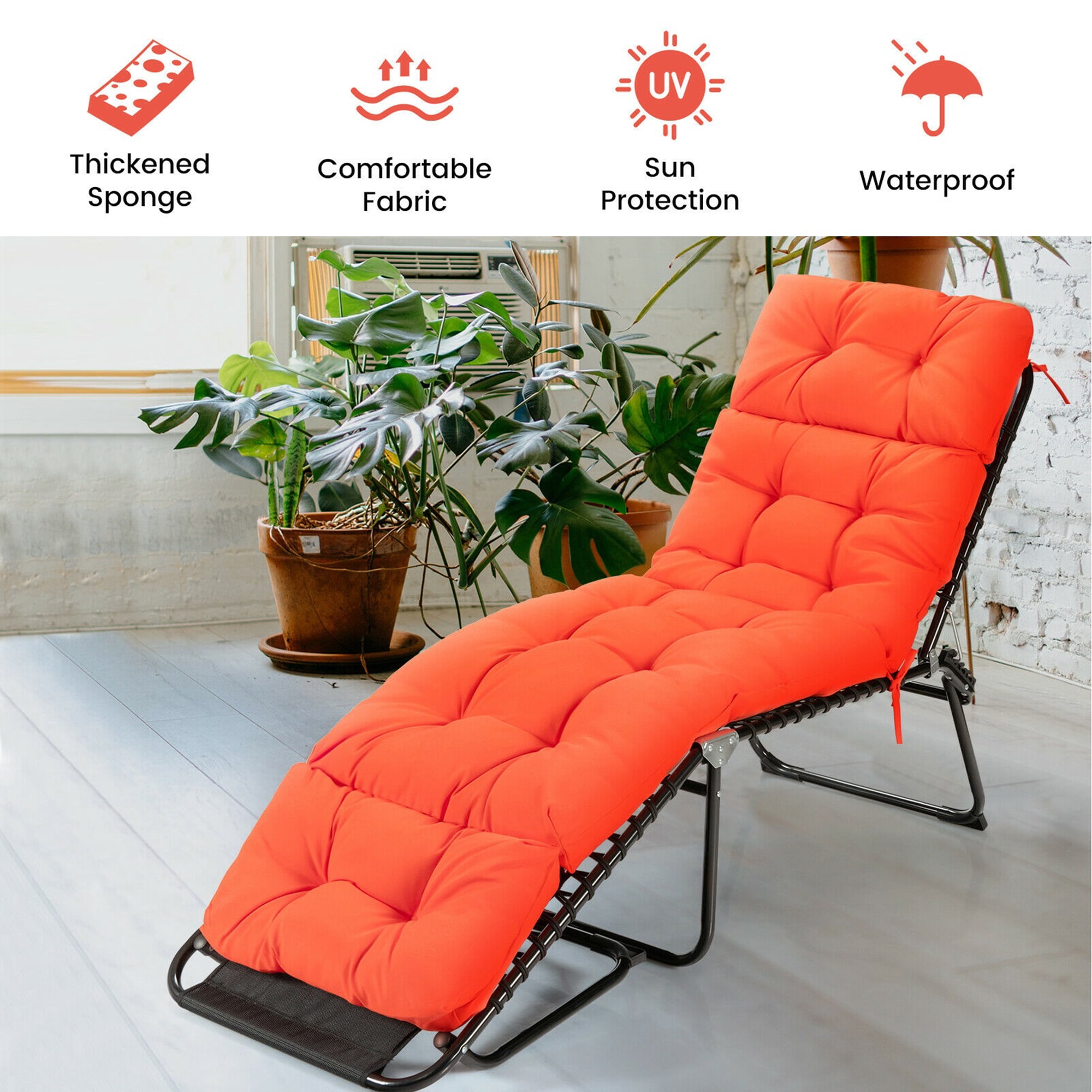 Gymax 73-inch Thickened Recliner Cushion Chaise Lounge Cushion with 4 String Ties Orange