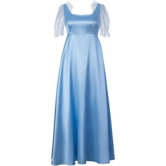 Women's Light Blue Regency Dress - Floral Empire Waist Gown with Elegant Silhouette