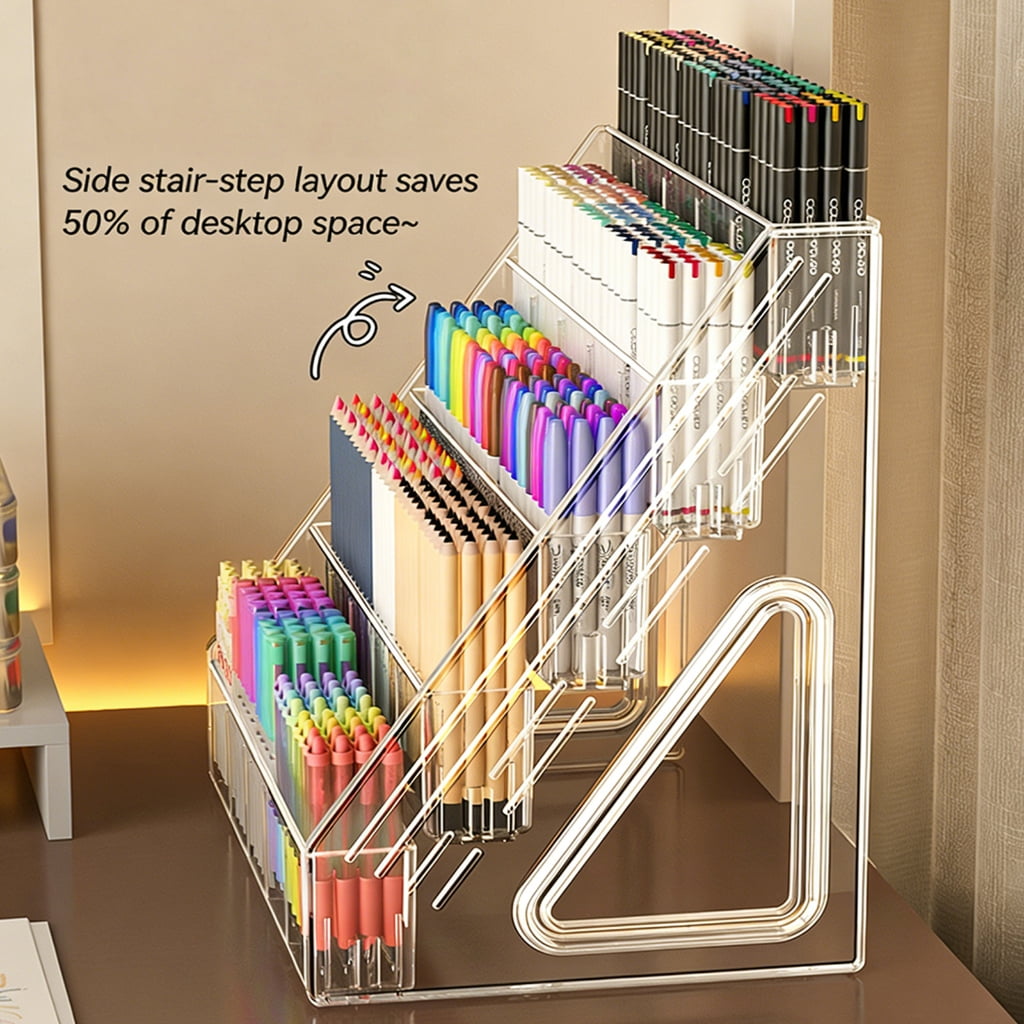 Large Capacity Marker Organiser Clear Acrylic Marker Pen Storage Rack for Desk