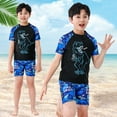 thumbnail image 2 of Gunia Toddler Swimsuit Boy 3 Piece Boys Swim Set Short Sleeve Boys Swim Shirt Boy Swim Trunks Rash Guard Bathing Suits Blue 5-6 Years, 2 of 9