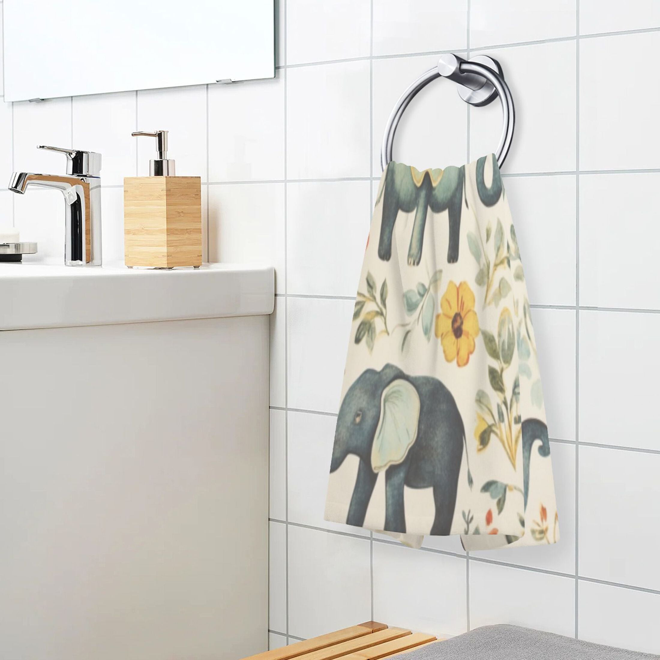 Cotton Towel Two-Piece 16x28 Inch One Sizex2 Face Towel Set Towel Set Cotton Hand Bath Towel Bathroom Beach Green Elephant Pattern