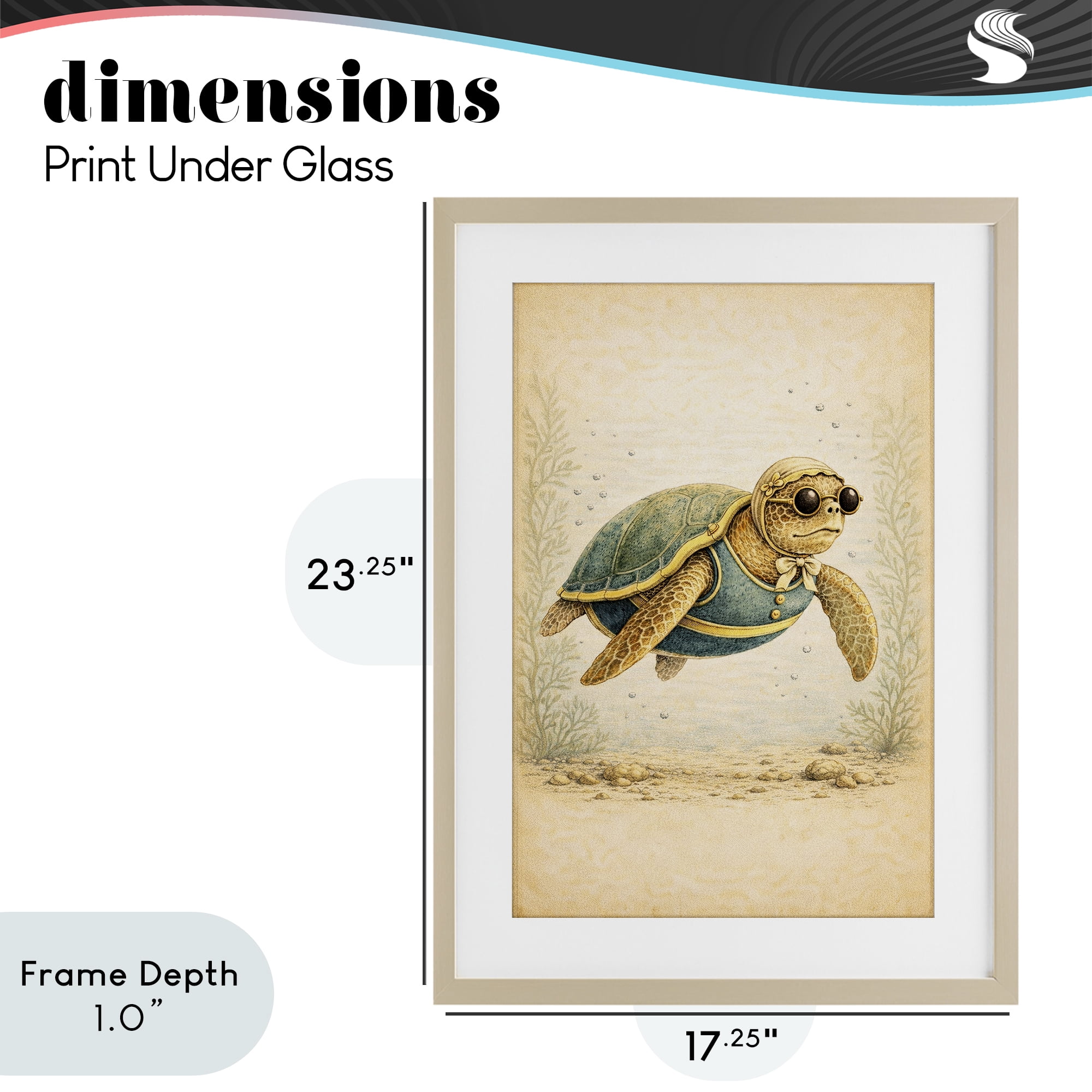 Stupell Industries Maritime Bathing Society Turtle Birch Framed Print Under Glass, design by Grotto Studios