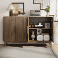 thumbnail image 2 of Vintage Sideboard Buffet Cabinet, Solidwood Storage Cabinet with 4 Doors and Adjustable Shelves, Console Table with 10" Thickened Top Plate for Living Room Entrance, Walnut, 2 of 7