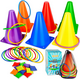 thumbnail image 1 of Juego 3 en 1 para carnaval, conos de plástico blando, bolsas de frijoles, juegos de lanzamiento de aros para fiestas de cumpleaños infantiles Xtellar multicolor, 1 of 3