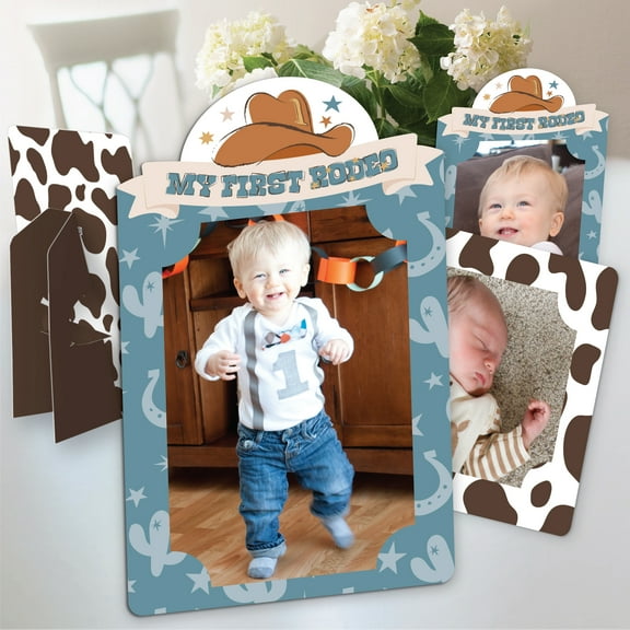 Big Dot of Happiness My First Rodeo - Little Cowboy 1st Birthday Party 4x6 Picture Display - Paper Photo Frames - Set of 12