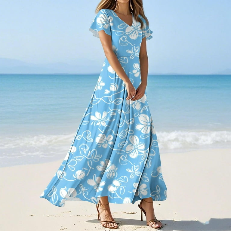 blue dress for baby girl Caribbean Blue Scoop Back Knit Maxi Dress-Carolina main image 1