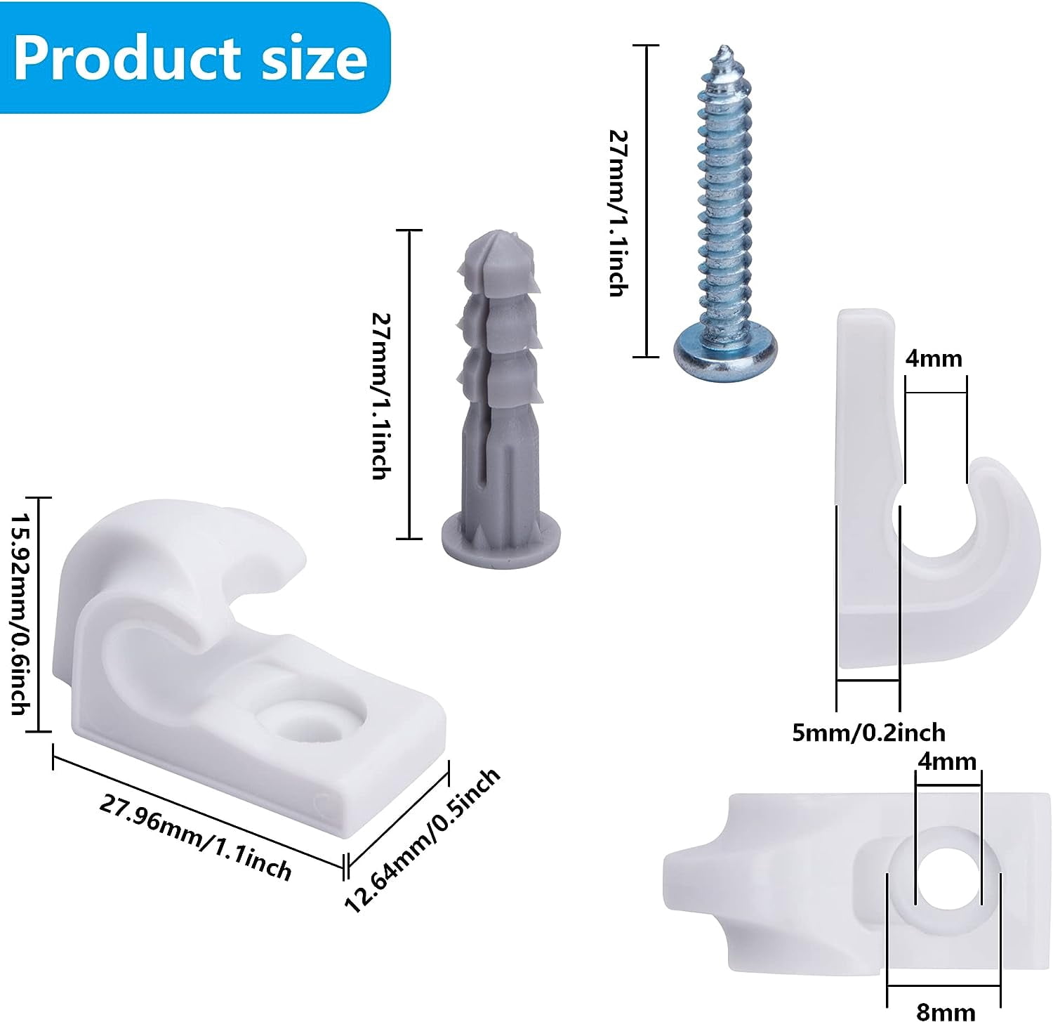 40 Pcs White Down Wall Clips - Wire Shelf Brackets Closet Maid Support Brackets - Plastic Closet Shelves Screws and Expansion Tubes for Wire Shelving