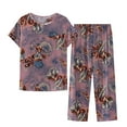 thumbnail image 2 of Sakmal Cropped Pajamas for Women Set Short Sleeve Loose Fit Cotton and Linen Floral 2 Piece Ladies Sleepwear for Summer, 2 of 3