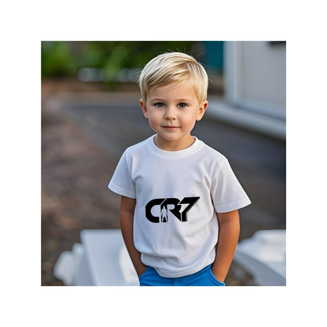 Teenage Alphabet Print T-Shirt - Breathable Cotton Short Sleeve T-Shirt with CR7 Design, Machine Washable Sports Top for Boys and Girls, Outdoor Play and Casual Wear Football Jersey